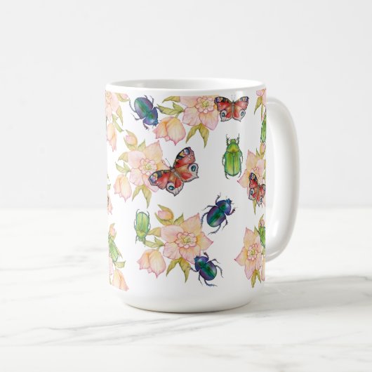 Watercolor pattern of beetles and butterflies kaffeetasse (VorderseiteRechts)