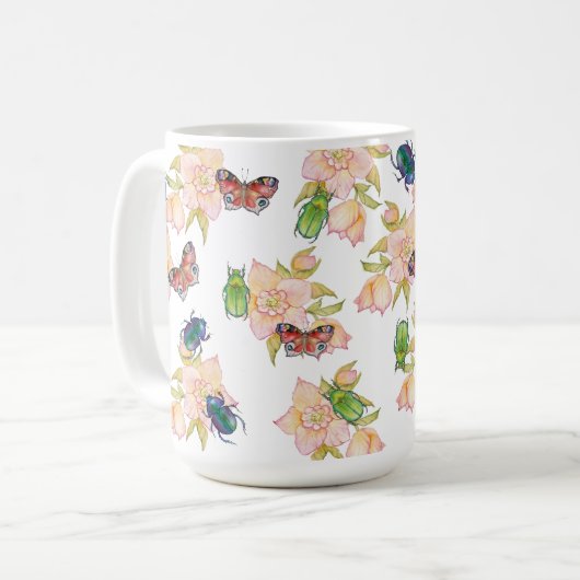 Watercolor pattern of beetles and butterflies kaffeetasse (Vorderseite Links)