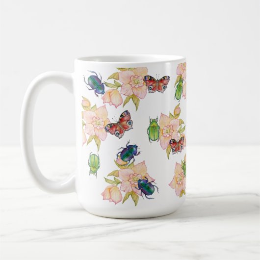 Watercolor pattern of beetles and butterflies kaffeetasse (Links)