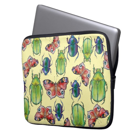 Watercolor pattern of beetles and butterflies Laptopschutzhülle (Vorderseite Links)