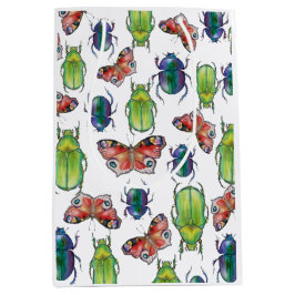 Watercolor pattern of beetles and butterflies mittlere geschenktüte