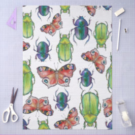  Watercolor pattern of beetles and butterflies Seidenpapier
