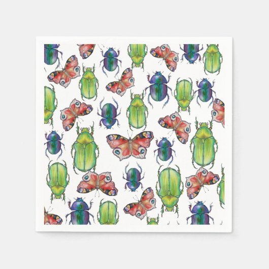 Watercolor pattern of beetles and butterflies serviette (Vorderseite)
