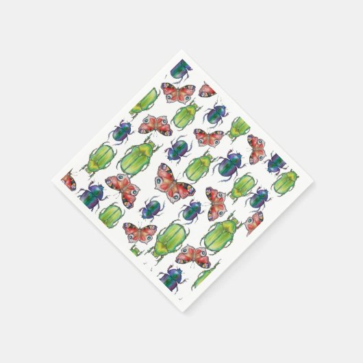 Watercolor pattern of beetles and butterflies serviette (Ecke)