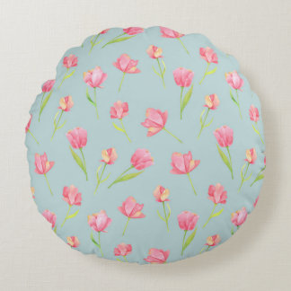 Watercolor Pattern with Delicate Pink Round Pillow Rundes Kissen