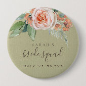 WATERCOLOR PEACH BLUME BRIDE SQUAD TRAUZEUGIN BUTTON (Vorderseite)