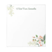 Watercolor Peach Floral Personalized Notizblock (Vorderseite)