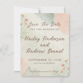 Watercolor Peach & Green Minimal Wedding Save The Date (Vorderseite)