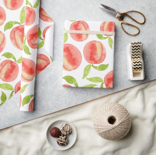 Watercolor Peach Muster Wrapping Paper Geschenkpapier (Kunsthandwerk)