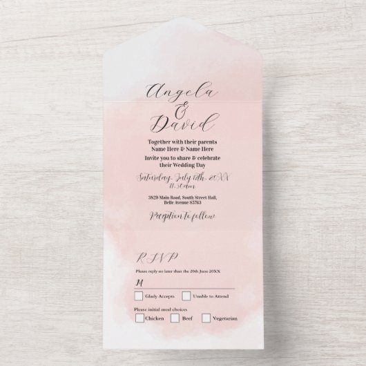Watercolor Peach Wash Moderne Hochzeit Einladung U (Innen Boden)