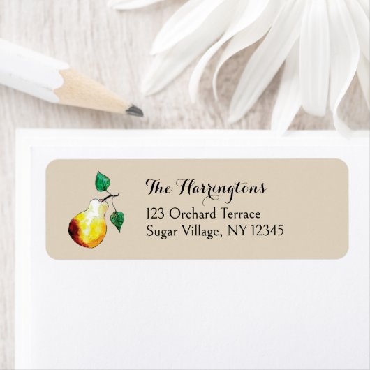 Watercolor Pears Hand-Painted Nature Address (Insitu)