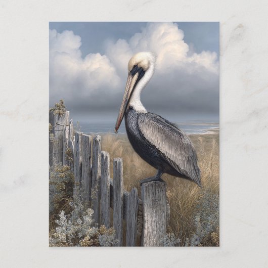 Watercolor Pelican on a Fence Postkarte (Vorderseite)