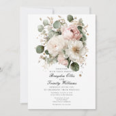Watercolor peonies elegant wedding invitation einladung (Vorderseite)
