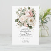Watercolor peonies elegant wedding invitation einladung (Stehend Vorderseite)