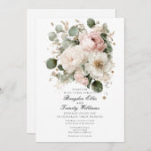 Watercolor peonies elegant wedding invitation einladung (Vorne/Hinten)