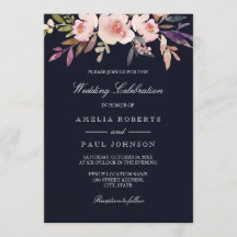 Watercolor Peonies Navy Pink Hochzeit Einladung