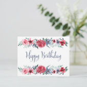 Watercolor Peony Happy Birthday Postkarte (Stehend Vorderseite)