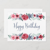 Watercolor Peony Happy Birthday Postkarte (Vorne/Hinten)