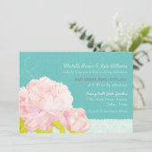 Watercolor Peony Lagoon Green Wedding Einladung (Stehend Vorderseite)