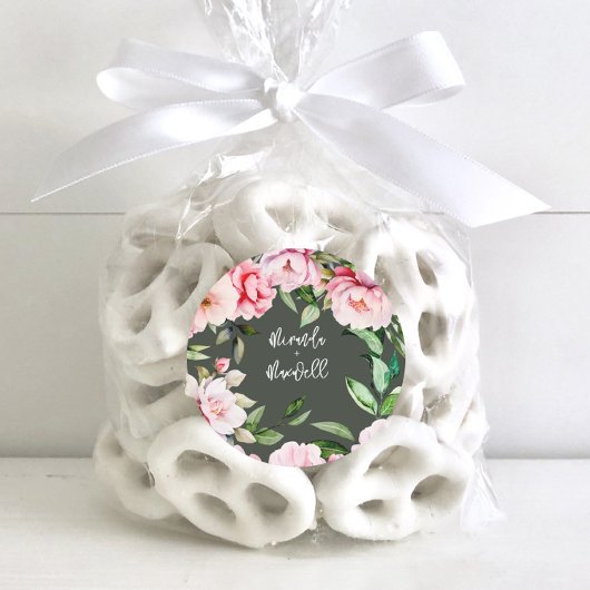 Watercolor Peony Magnolia Dark Wedding Runder Aufkleber