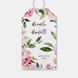Watercolor Peony Magnolia Pink Wedding Geschenkanhänger