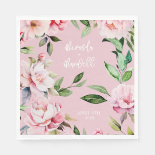 Watercolor Peony Magnolia Wedding Pink Serviette