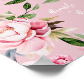 Watercolor Peony Magnolia Wedding Welcome Pink Poster (Ecke)