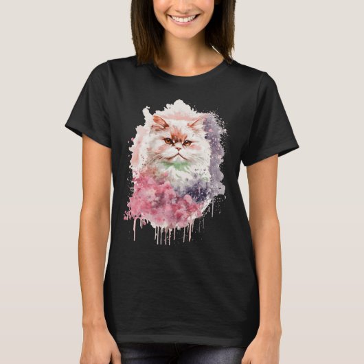 Watercolor Persian Cat Japanese Cherry Blossom Sak T-Shirt (Vorderseite)