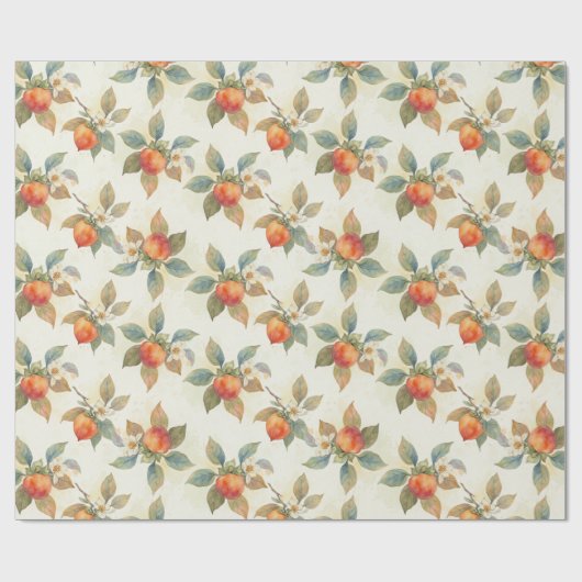 Watercolor Persimmon Fruit and Flowers  Geschenkpapier (Flach)