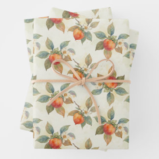 Watercolor Persimmon Fruit and Flowers  Geschenkpapier Set