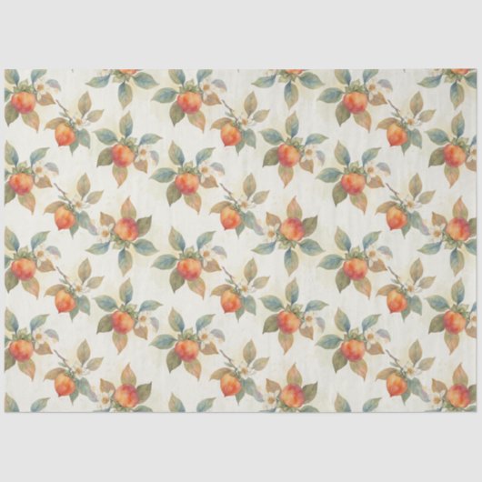 Watercolor Persimmon Fruit and Flowers  Seidenpapier (Vorderseite)