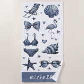 watercolor Personalized Name Summer Travel Theme Strandtuch (Vorderseite)