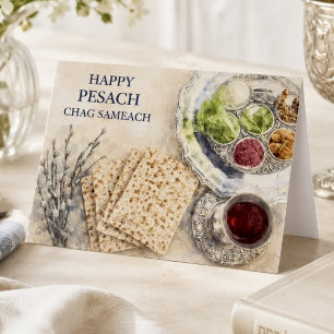 Watercolor-Pessach-Gruß – Frohes Pesach Karte