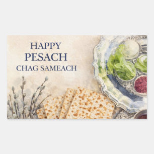 Watercolor-Pessach-Gruß – Frohes Pesach Rechteckiger Aufkleber