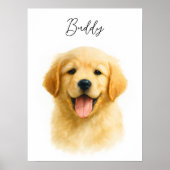 Watercolor Pet Dog Portrait Script Name Poster (Vorne)