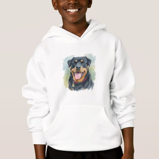 Watercolor Pet Rottweiler Portrait Hoodie (Vorderseite)