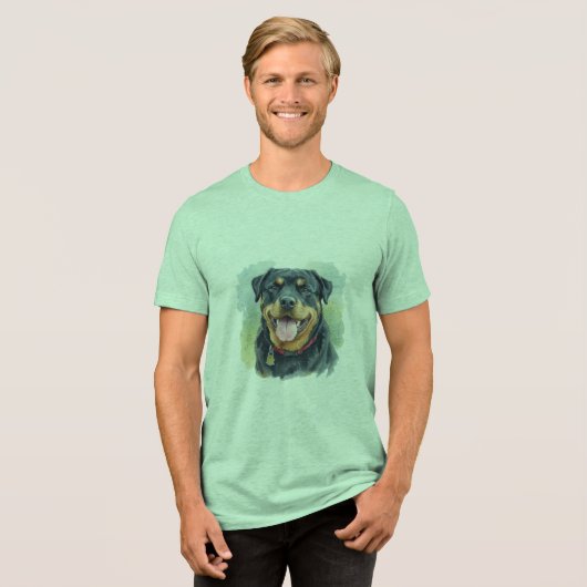 Watercolor Pet Rottweiler Portrait Tri-Blend Shirt (Vorderseite voll)