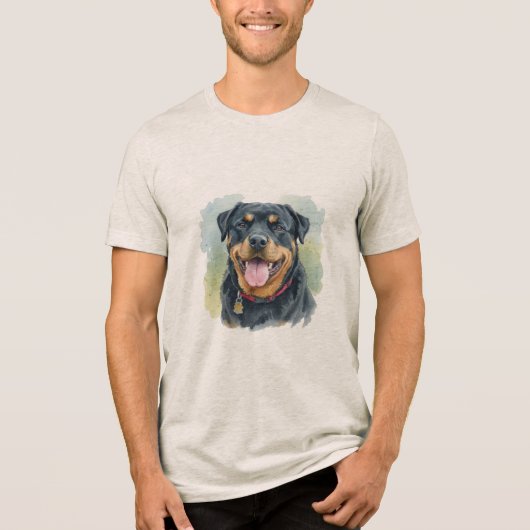 Watercolor Pet Rottweiler Portrait Tri-Blend Shirt (Vorderseite)