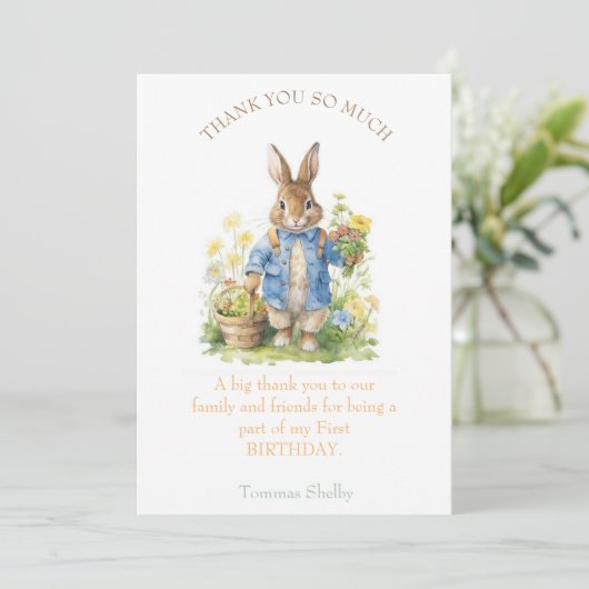 Watercolor Peter Rabbit Birthday Dankeskarte (Stehend Vorderseite)