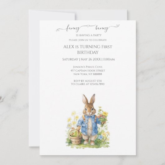 Watercolor Peter Rabbit Birthday Einladung (Vorderseite)