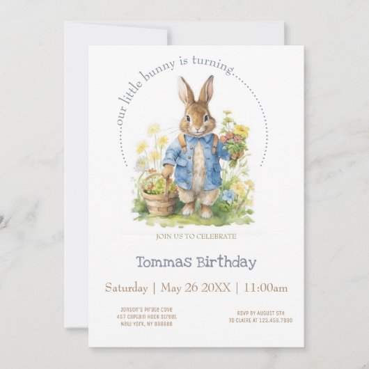 Watercolor Peter Rabbit Birthday Einladung (Vorderseite)