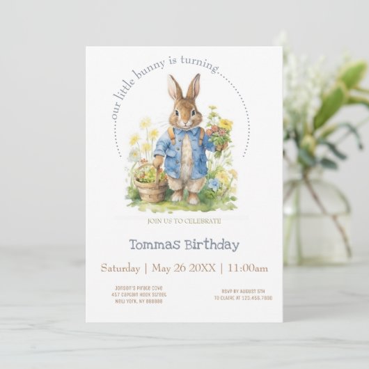 Watercolor Peter Rabbit Birthday Einladung (Stehend Vorderseite)