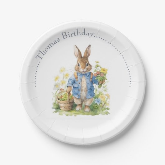 Watercolor Peter Rabbit Birthday Pappteller (Vorderseite)