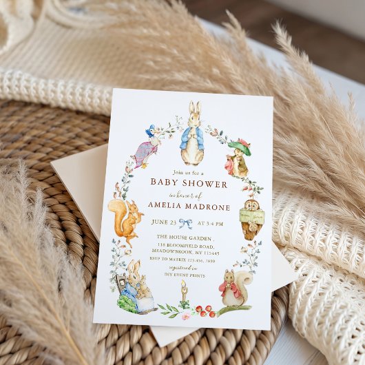Watercolor Peter Rabbit Friends Bunny Baby Shower Einladung