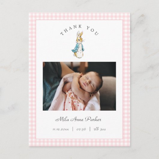 Watercolor Peter Rabbit Girl Birth Announcement Postkarte (Vorderseite)