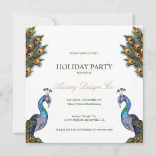 Watercolor-Pfau-Firmenweihnachtsfeier Einladung
