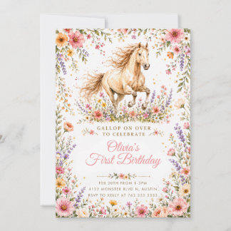 Watercolor-Pferd zum ersten Geburtstag mit Wildblu Einladung