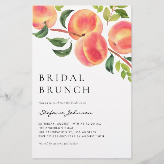 Watercolor Pfirsiche Summer Bridal Brunch (Vorderseite)