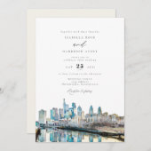 Watercolor Philadelphia Pennsylvania City Wedding Einladung (Vorne/Hinten)