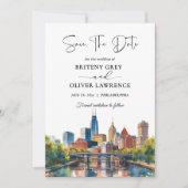 Watercolor Philadelphia Pennsylvania Skyline Save The Date (Vorderseite)